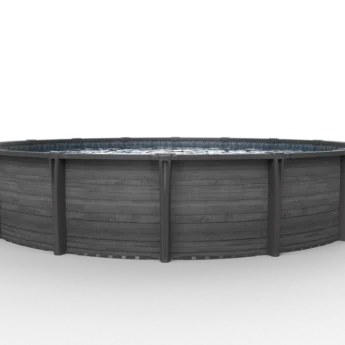 Carvin Diamond Downtown round above-ground pool with dark grey wood finish – piscine hors terre ronde à fini bois gris foncé