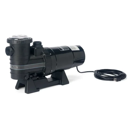 Carvin Dominator above-ground pool pump shown at an angled front view with power cord visible
