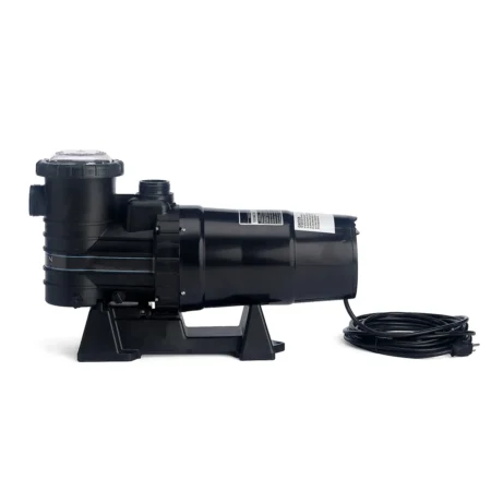 Carvin Dominator above-ground pool pump shown from the side with motor housing, and power cord visible