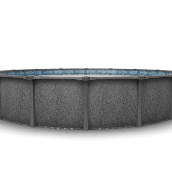 Carvin Gold Blackrock round above-ground pool with black stone finish – piscine hors terre ronde à fini pierre noire