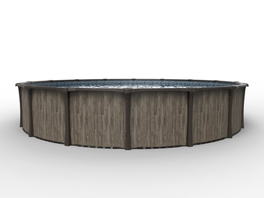 Carvin Gold Woodstock round above-ground pool with rustic wood finish – piscine hors terre ronde à fini bois rustique