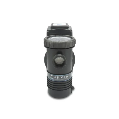 Front view of the Carvin Magnum Force V in-ground pool pump showing strainer housing and branding