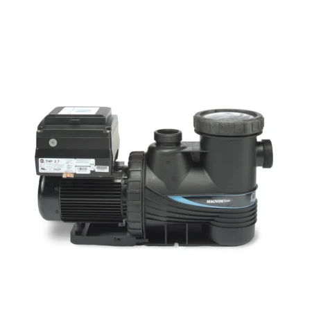 Alternate side view of the Carvin Magnum Force V in-ground pool pump showing the motor, strainer housing, and Neptune controller